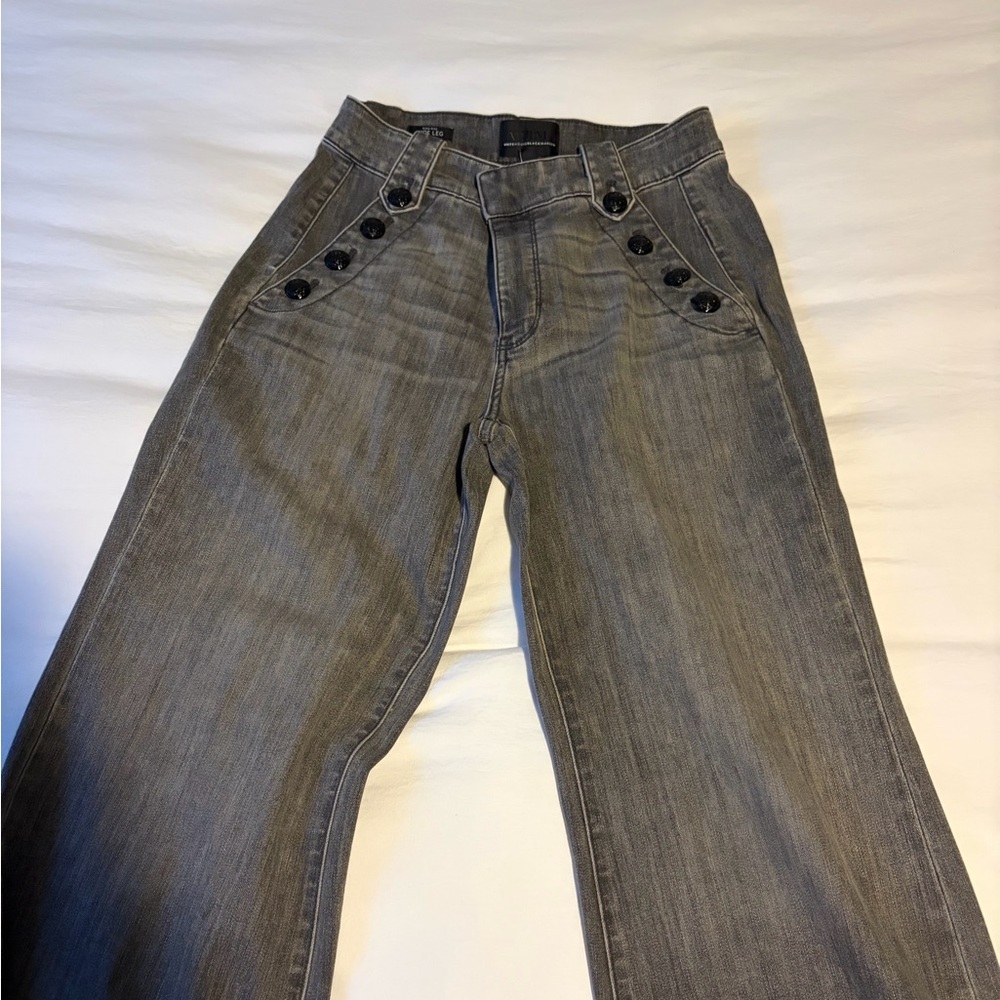 White House Black Market Gray Button-Detail High Rise Wide Leg Jeans
